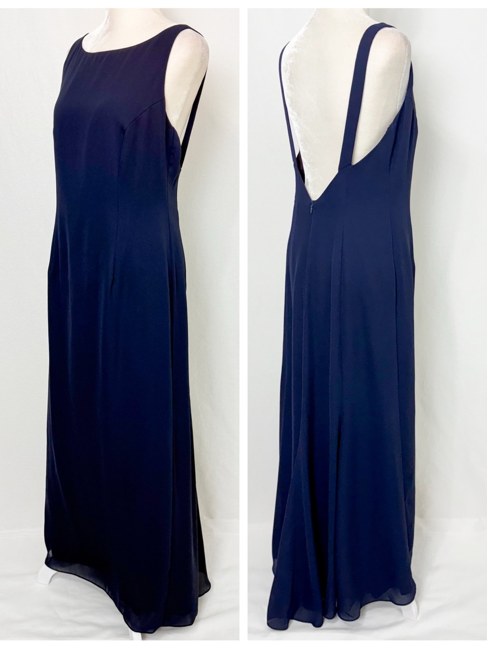 Vintage Sleeveless Navy evening Dress with Low Back